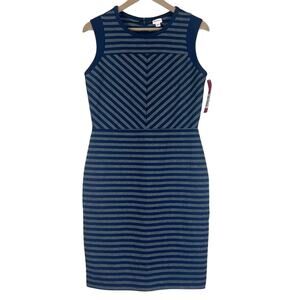 NWT Merona Sheath Dress Womens M Navy Gray Stripe Fitted Sleeveless Work Career